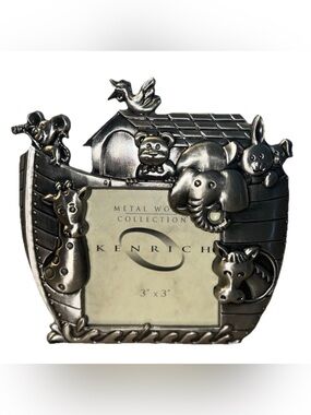Kenrich Noahs Arc Picture Frame 3x3 Cast Metal Baby Animals Nursery Childs Room
